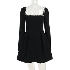 Fall Type HipElegant Slim Pearl Square Collar