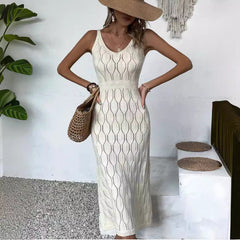 Hollow Out Cutout out See through Vacation Solid Color Backless Knitted Dress for