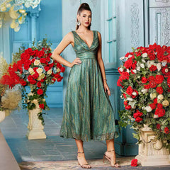 Deep V Plunge Waist Strap Dress Elegant Dress