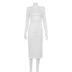 Fall Elegance Solid Color Slim Fit Slimming Waist Padded Shoulder Split Dress