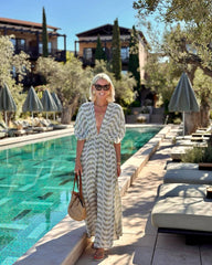 Printed V-neck waisted holiday dress