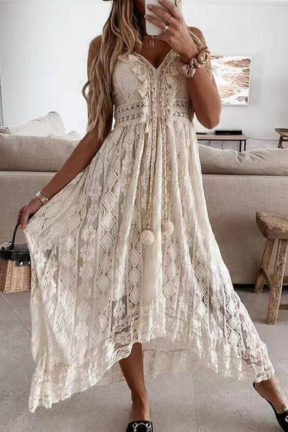 Lace Suspender white Midi Dress