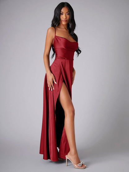 Lola High Stylish Slit Satin Dress