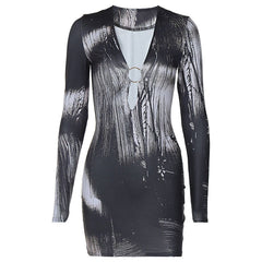 Deep V-neck grey party dress