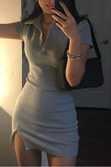 Short Sleeve Hip-Wrapped Slim Fit Dress