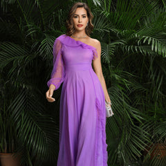 Maxi Dress Large Slant Shoulder High Slit Cocktail Elegant Senior Evening Dress