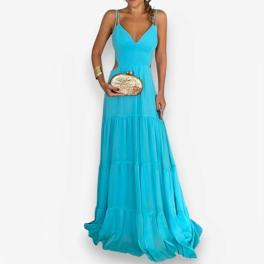 Back strap turquoise color dress