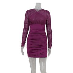 Chest Cross Design Gauzy Package Hip Dress