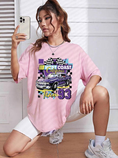 Loose Letter Car Print Simple Top