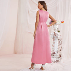 Short Sleeve Sleeveless Dress Square Collar High Waist A Line Dress