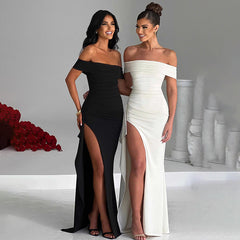 off Shoulder Dress Waist Dress Slit Dress