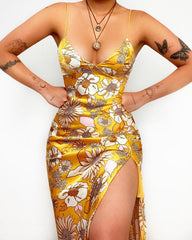 Floral Digital Printed Slim Strap Dress
