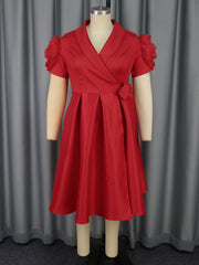 Cocktail Floral Sleeve Dress Party Solid Color High Waist A line Dress