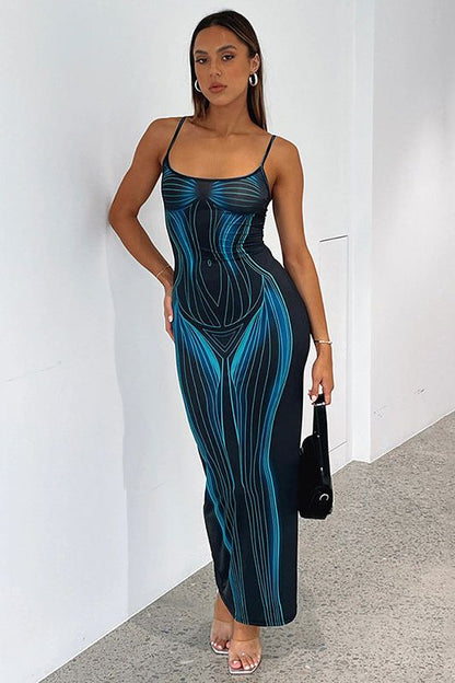 Striped Suspender Tube Top Long Dress