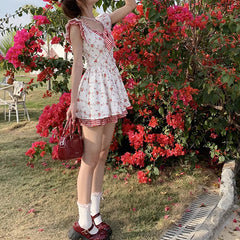 Flying Sleeve Floral Plaid Dress