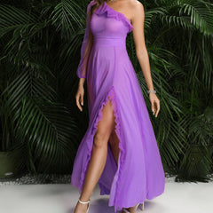 Maxi Dress Large Slant Shoulder High Slit Cocktail Elegant Senior Evening Dress