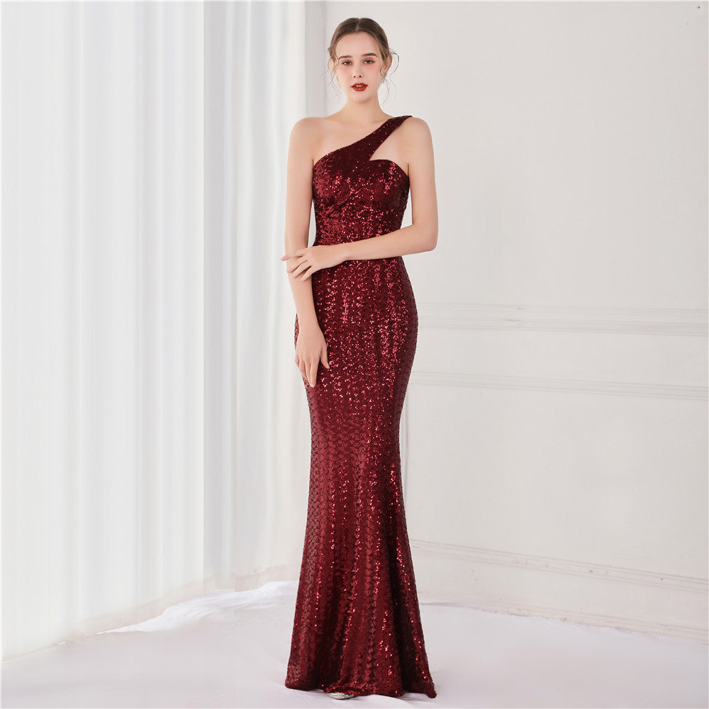 Victoria Formal One-Shoulder Sequined Fishtail Dress - Lady Occasions