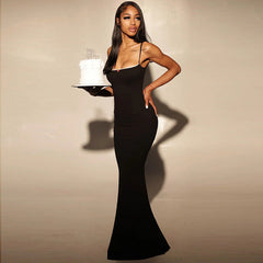 Tube Top Lace Slim Fit Maxi Dress Little Floral Stitching Suspender Sheath Fishtail Dress