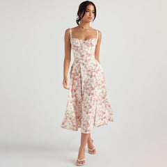 Dress Slim Fit Slit Floral Hollow Out Hollow Out Cutout Backless Strap Dress