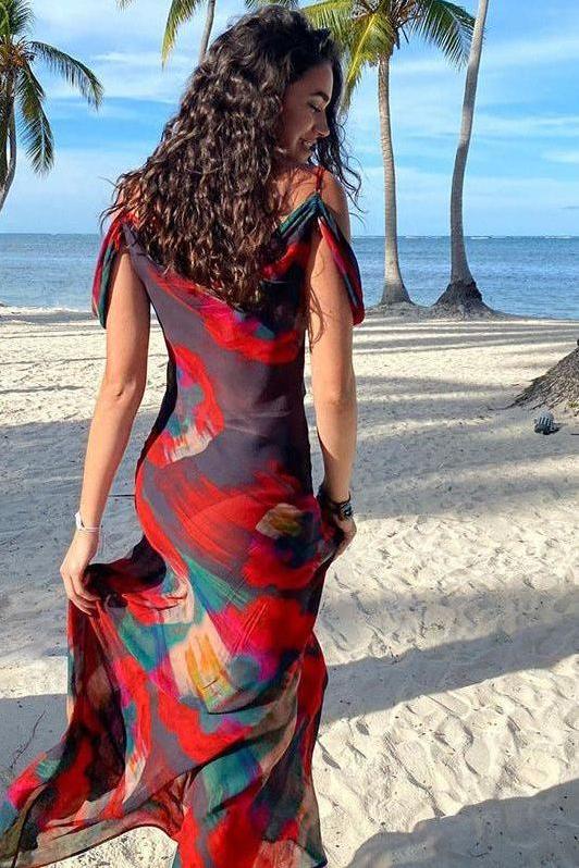 Printed Sleeveless One Shoulder long Dress