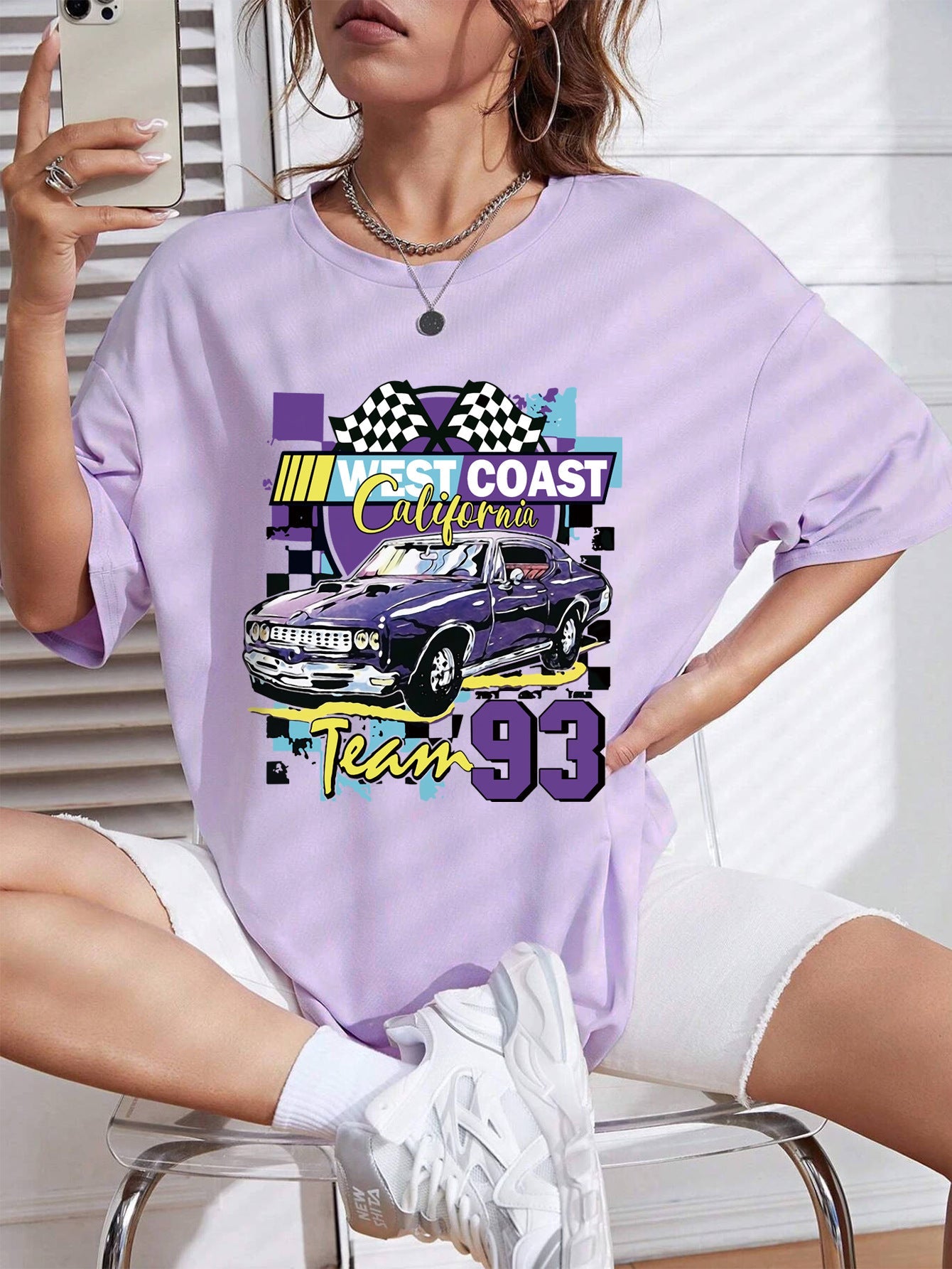 Loose Letter Car Print Simple Top