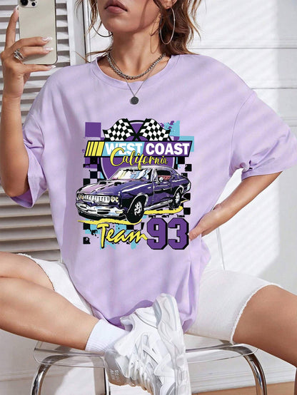 Loose Letter Car Print Simple Top