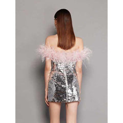Sexy off-shoulder feather stitching tube dress