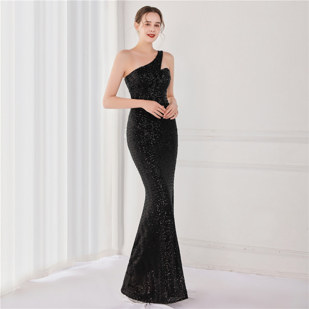 Victoria Formal One-Shoulder Sequined Fishtail Dress - Lady Occasions