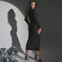 round Neck Slim Fit Slit Bright Color Dress