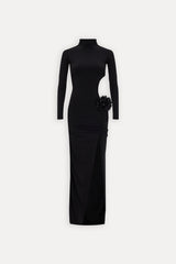 Hollow Out Cutout out Socialite Private Dress Evening Dress Elegant Three Dimensional Floral Turtleneck Dress