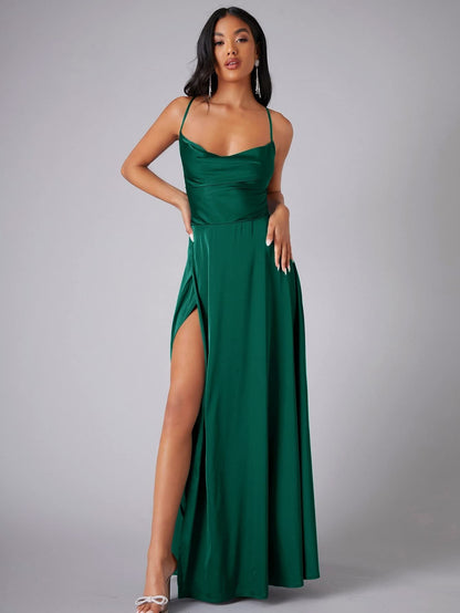 Lola High Stylish Slit Satin Dress