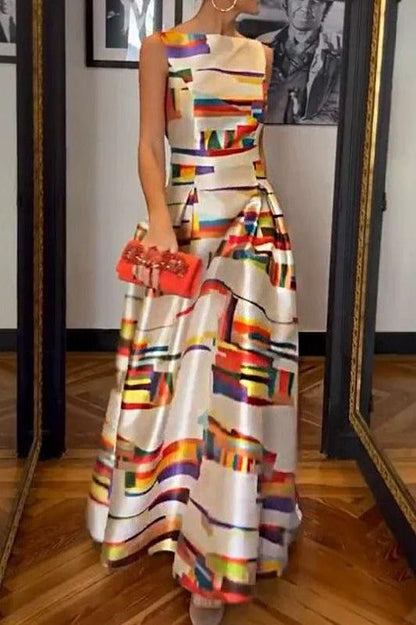 Printed Waist Slim Fit Sleeveless Casual Dress