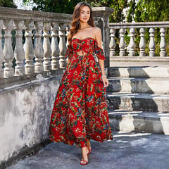 Printed Hollow Out Cutout out Tied Dress Tube Top Elegant Backless Dress