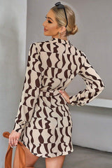 Digital Printed V-neck Tie High Waist Dress