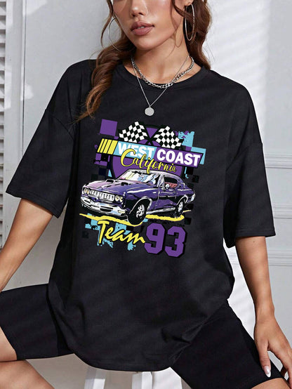 Loose Letter Car Print Simple Top