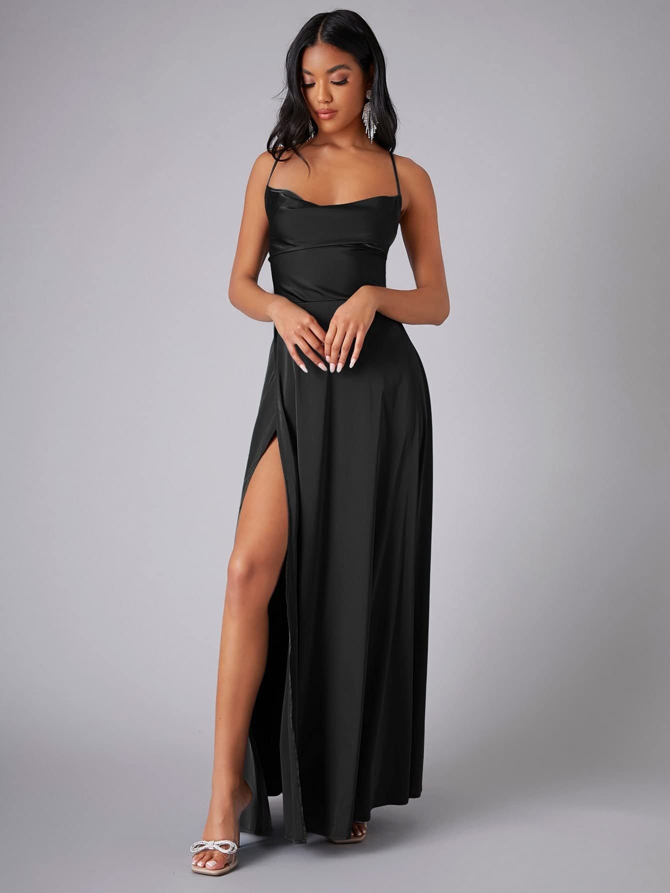 Lola High Stylish Slit Satin Dress