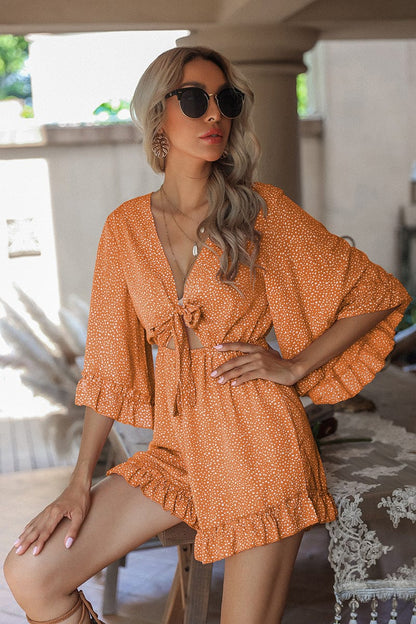 Mixed Checker Soft Ruffle Dress