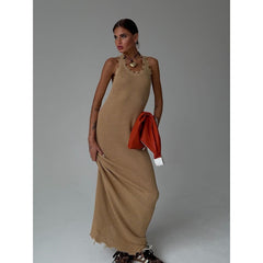 Suspender Sleeveless Ripped Long Dress