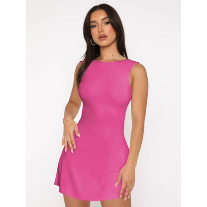 Round collar sleeveless mini dress