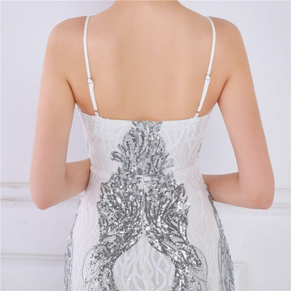 Wings Pattern Sequin Charming Mesh Strappy Gown