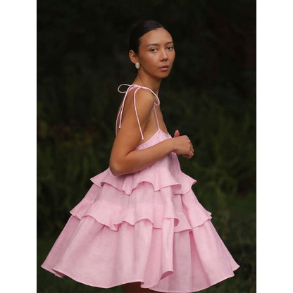 Ruffled Cake Backless Suspender Mini Dress
