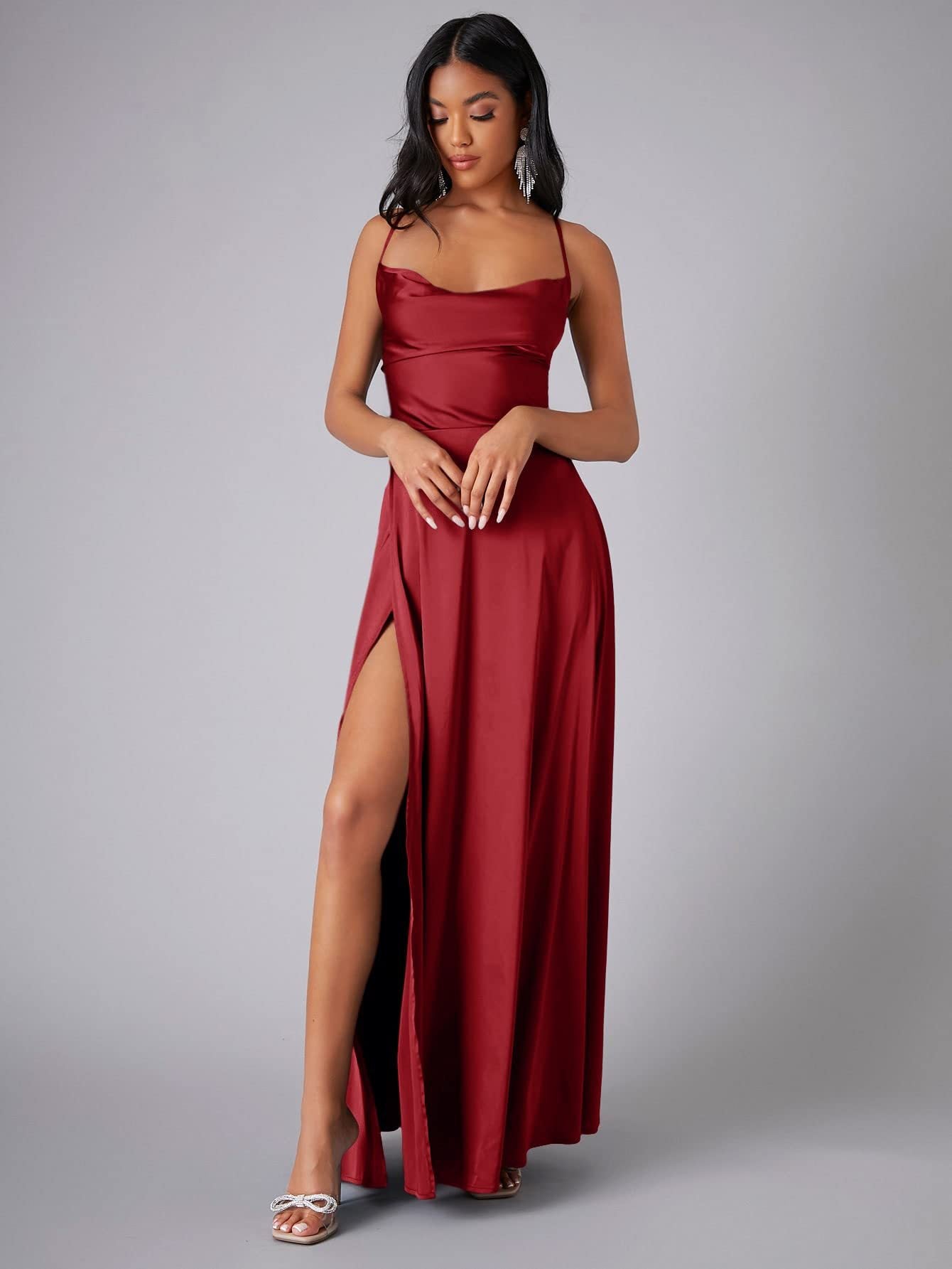 Lola High Stylish Slit Satin Dress