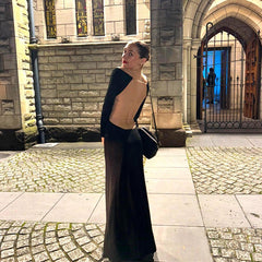 Fall Maxi Dress Elegant Backless Chain Long Sleeve