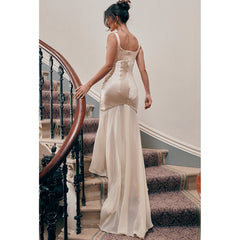 High Grade Satin Chiffon Splicing Sling Sheath Forged Surface Dress Slim Fit Elegant Mop Dress