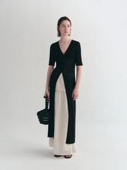 Long Knit Hollow-Out Short-Sleeve Cardigan