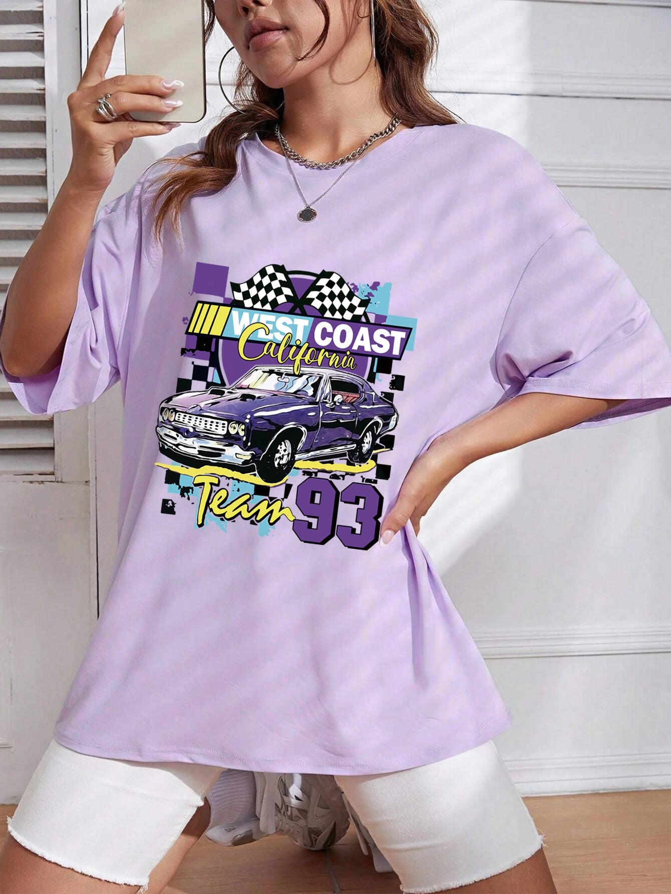 Loose Letter Car Print Simple Top