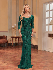 Long Sleeve Dress Heavy Work Maxi Dress Fishtail Sequin Slim Fishtail Bridesmaid Cocktail Evening Dress