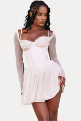 Mesh lace spliced fishbone French dress