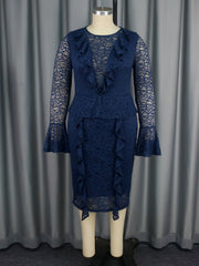 Elegant Lace Dress Party Cocktail Bell Sleeve Dress Party Dress