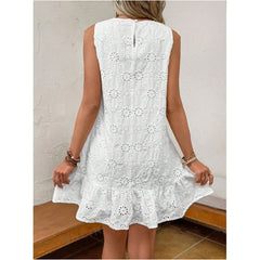 White Embroidered Round Neck Vest Dress